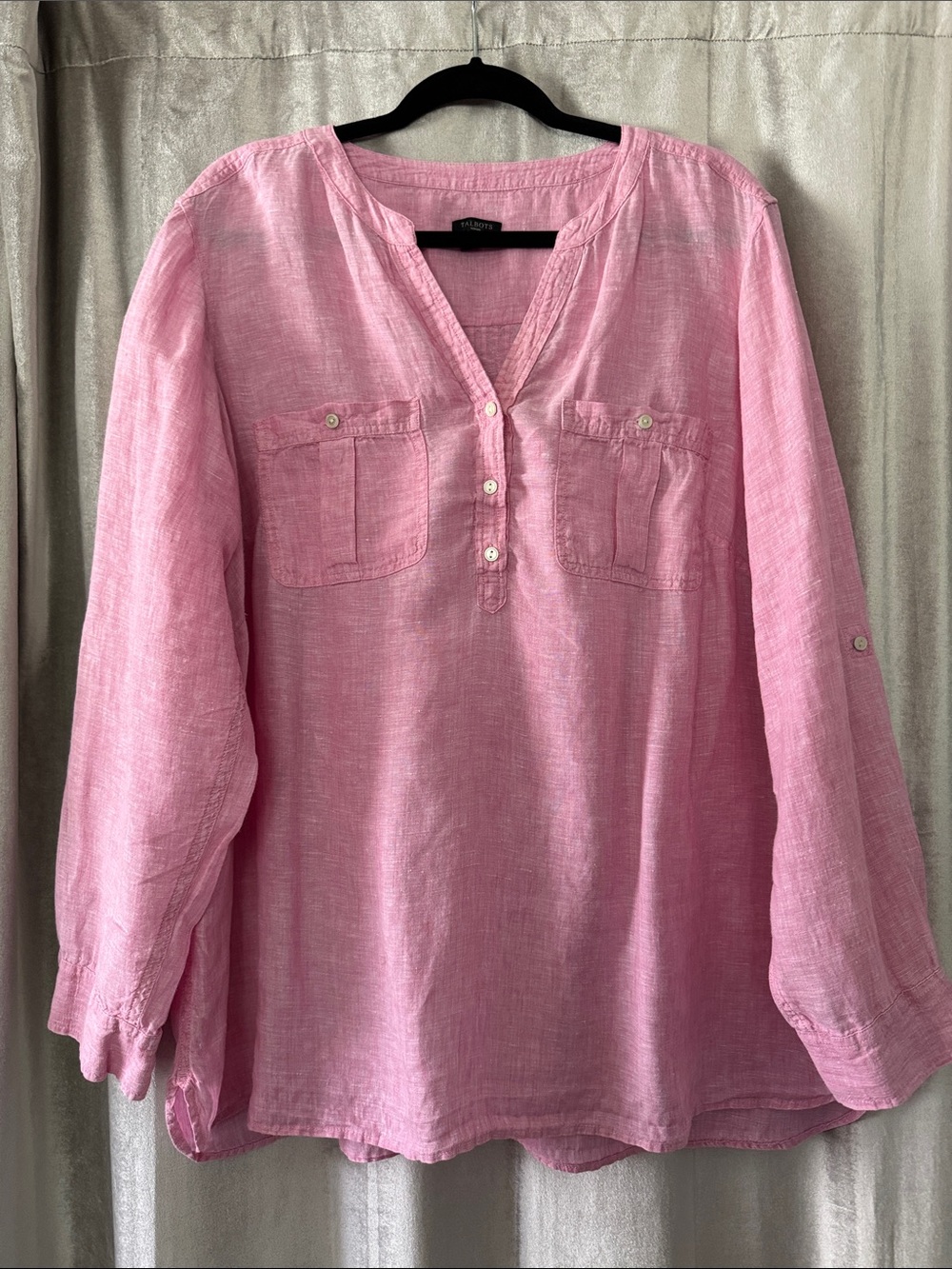 Talbots Pink Linen-Blend Henley Tunic